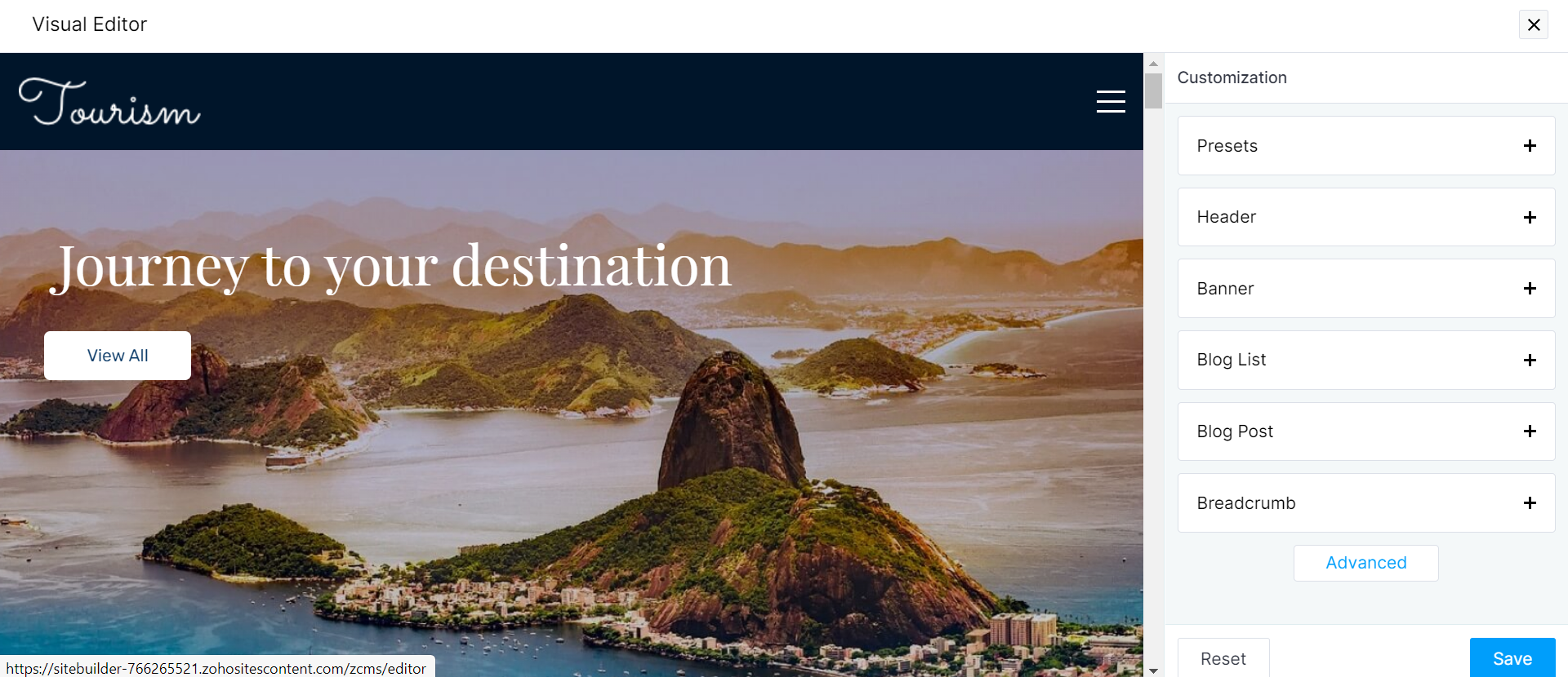 screenshot of Zoho Sites